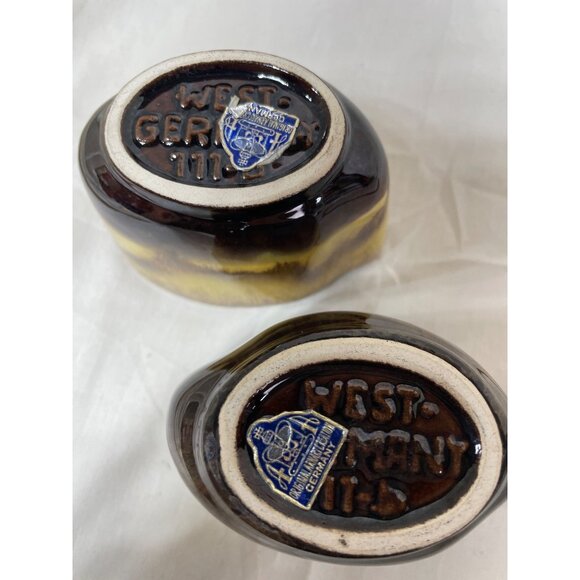 Set Of 2 West Germany Pottery Bowls Brown & Yellow Drip Glaze Vintage Mid-Centur - Picture 3 of 4
